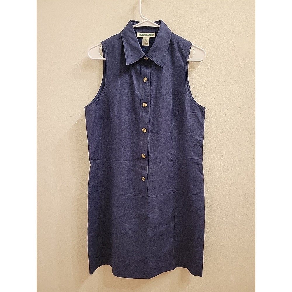 Boston Proper Womens 12 Blue Linen Blend Sleeveless Collard Dress Summer Brunch